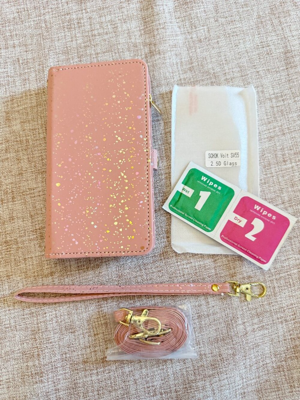 Phone Case for SCHOK Volt SV55 SV55216 Zipper Wallet Crossbody with Strap Pink